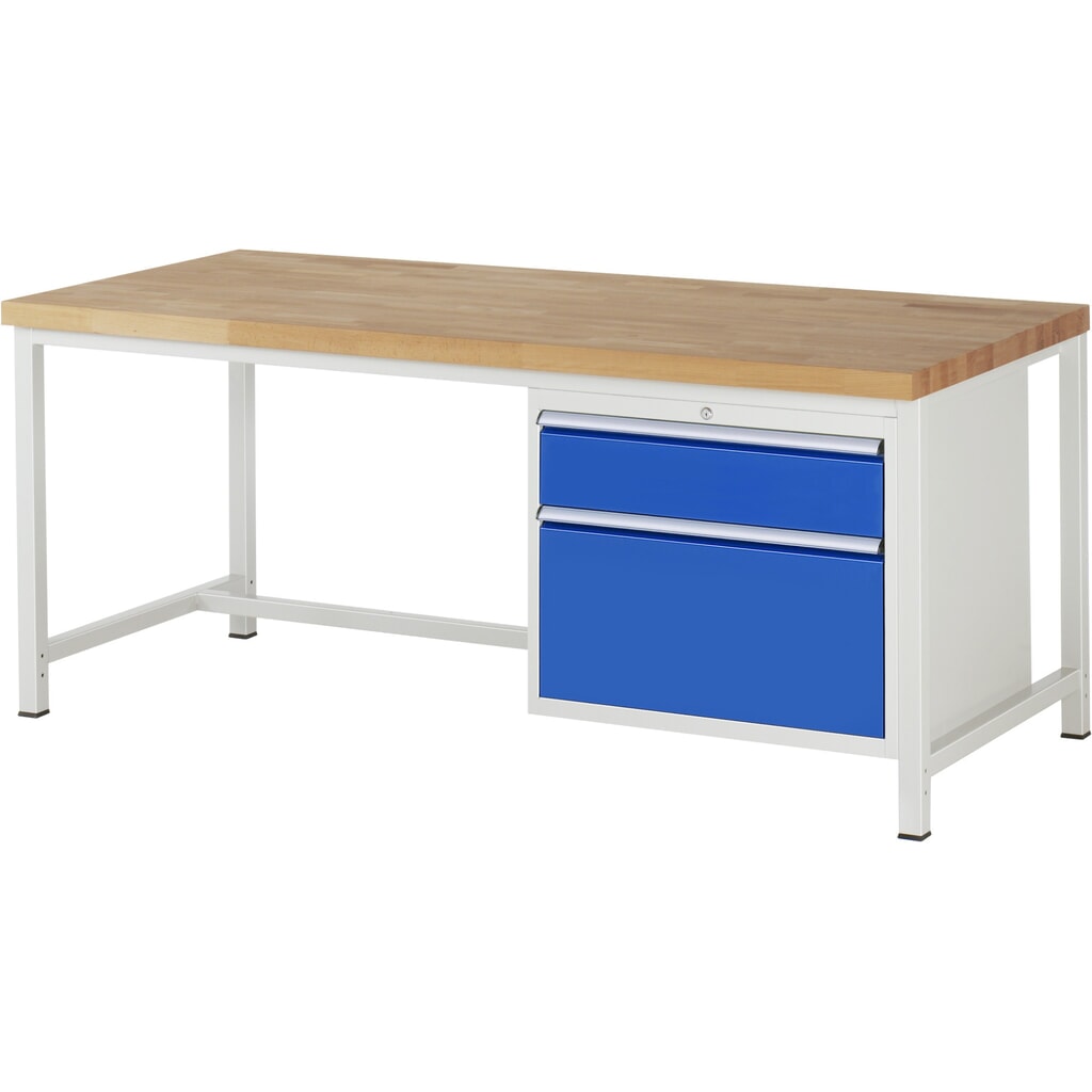 RAU Werkbank Serie 8000, HxBxT 840-1.040 x 2.000 x 900 mm, 2 x 90%-Auszug-Schubladen 1 x 180, 1 x 360 mm, Schubladen-TK 75 kg Produktabbildung: RAU Werkbank Serie 8000, HxBxT 840-1.040 x 2.000 x 900 mm, 2 x 90%-Auszug-Schubladen 1 x 180, 1 x 360 mm, Schubladen-TK 75 kg