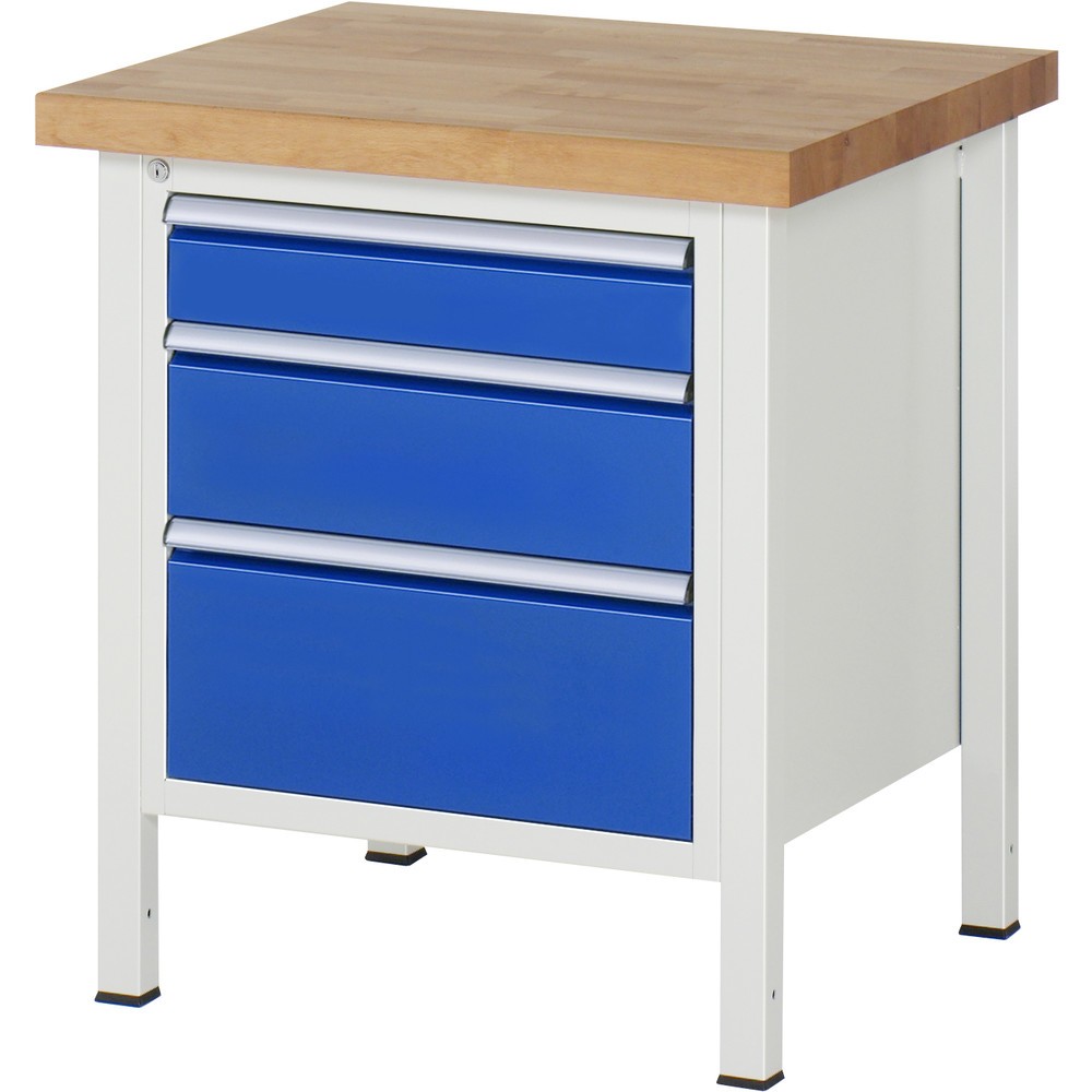 Produktabbildung: RAU Werkbank Serie 8000, HxBxT 840-1.040 x 750 x 700 mm, 3 x 90%-Auszug-Schubladen 1 x 120, 1 x 180, 1 x 240 mm, Breite 490 mm