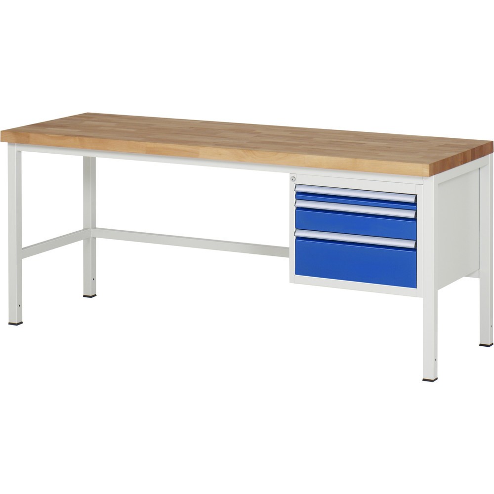 Produktabbildung: RAU Werkbank Serie 8000, HxBxT 840 x 2.000 x 700 mm, 3 x 100%-Auszug-Schubladen 1 x 60, 1 x 120, 1 x 180 mm, Schubladen-TK 100 kg