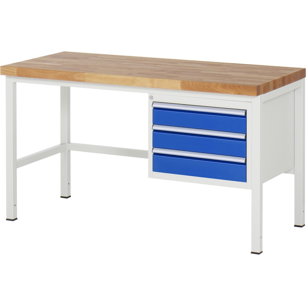 Produktabbildung: RAU Werkbank Serie 8000, HxBxT 840 x 1.500 x 700 mm, 3 x 90%-Auszug-Schubladen 3 x 120 mm, Schubladen-TK 100 kg
