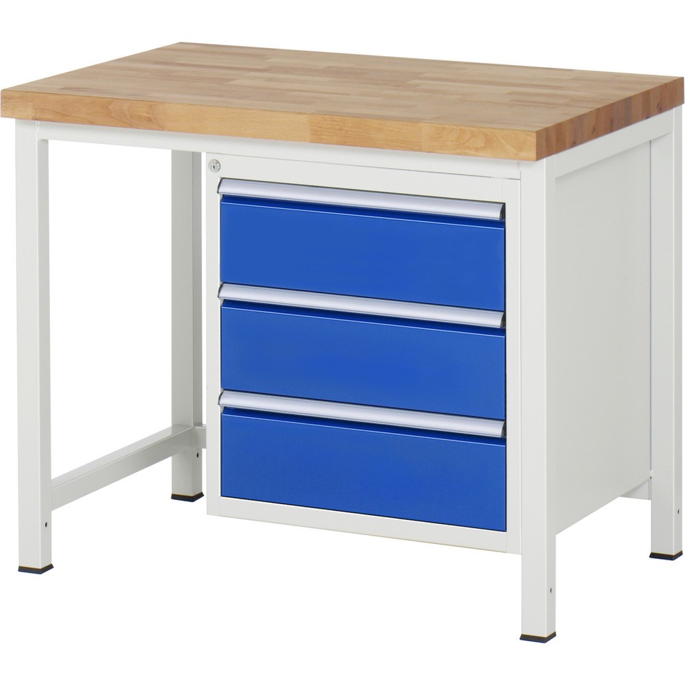 Produktabbildung Nr. 1: RAU Werkbank Serie 8000, HxBxT 840-1.040 x 1.000 x 700 mm, 3 x 100%-Auszug-Schubladen 3 x 180 mm, Breite 490 mm