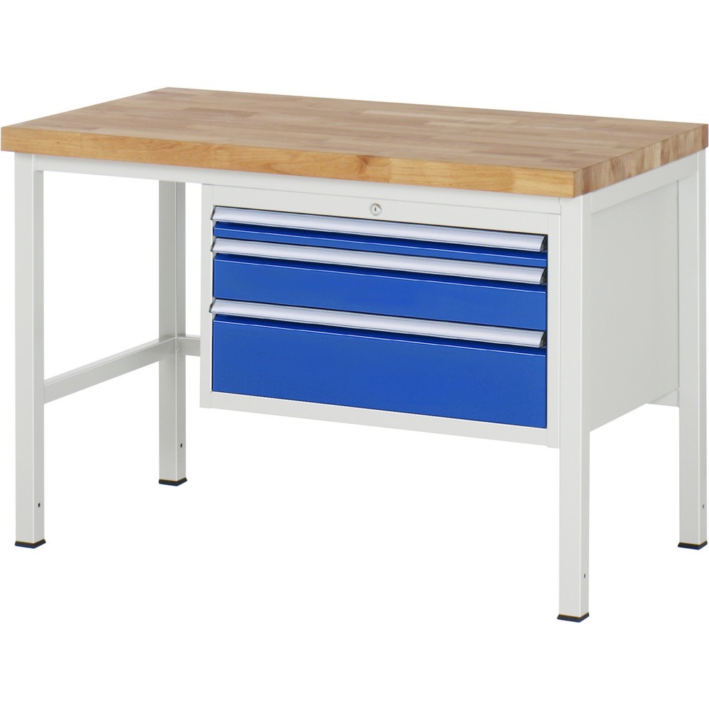 Produktabbildung Nr. 1: RAU Werkbank Serie 8000, HxBxT 840 x 1.250 x 700 mm, 3 x 100%-Auszug-Schubladen 1 x 60, 1 x 120, 1 x 180 mm, Schubladen-TK 75 kg