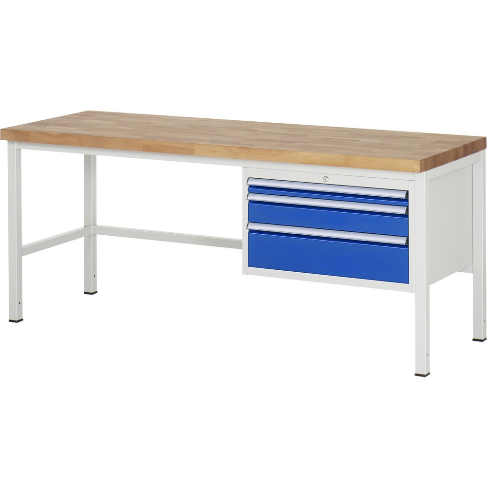 Produktabbildung Nr. 1: RAU Werkbank Serie 8000, HxBxT 840 x 2.000 x 700 mm, 3 x 100%-Auszug-Schubladen 1 x 60, 1 x 120, 1 x 180 mm, Schubladen-TK 75 kg