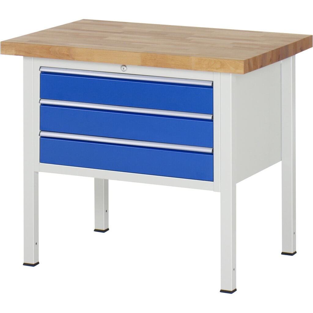 RAU Werkbank Serie 8000, HxBxT 840-1.040 x 1.000 x 700 mm, 3 x 100%-Auszug-Schubladen 3 x 120 mm, Breite 680 mm Produktabbildung: RAU Werkbank Serie 8000, HxBxT 840-1.040 x 1.000 x 700 mm, 3 x 100%-Auszug-Schubladen 3 x 120 mm, Breite 680 mm