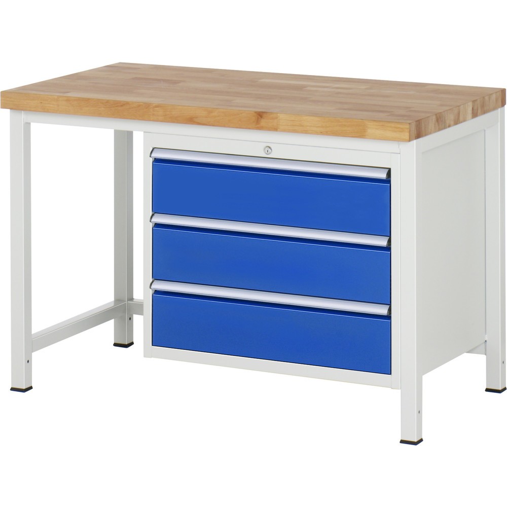 Produktabbildung Nr. 1: RAU Werkbank Serie 8000, HxBxT 840 x 1.250 x 700 mm, 3 x 100%-Auszug-Schubladen 3 x 180 mm, Schubladen-TK 75 kg