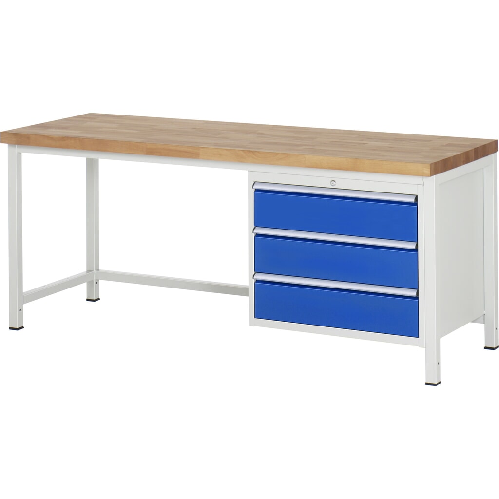 RAU Werkbank Serie 8000, HxBxT 840-1.040 x 2.000 x 700 mm, 3 x 90%-Auszug-Schubladen 3 x 180 mm, Breite 680 mm Produktabbildung: RAU Werkbank Serie 8000, HxBxT 840-1.040 x 2.000 x 700 mm, 3 x 90%-Auszug-Schubladen 3 x 180 mm, Breite 680 mm
