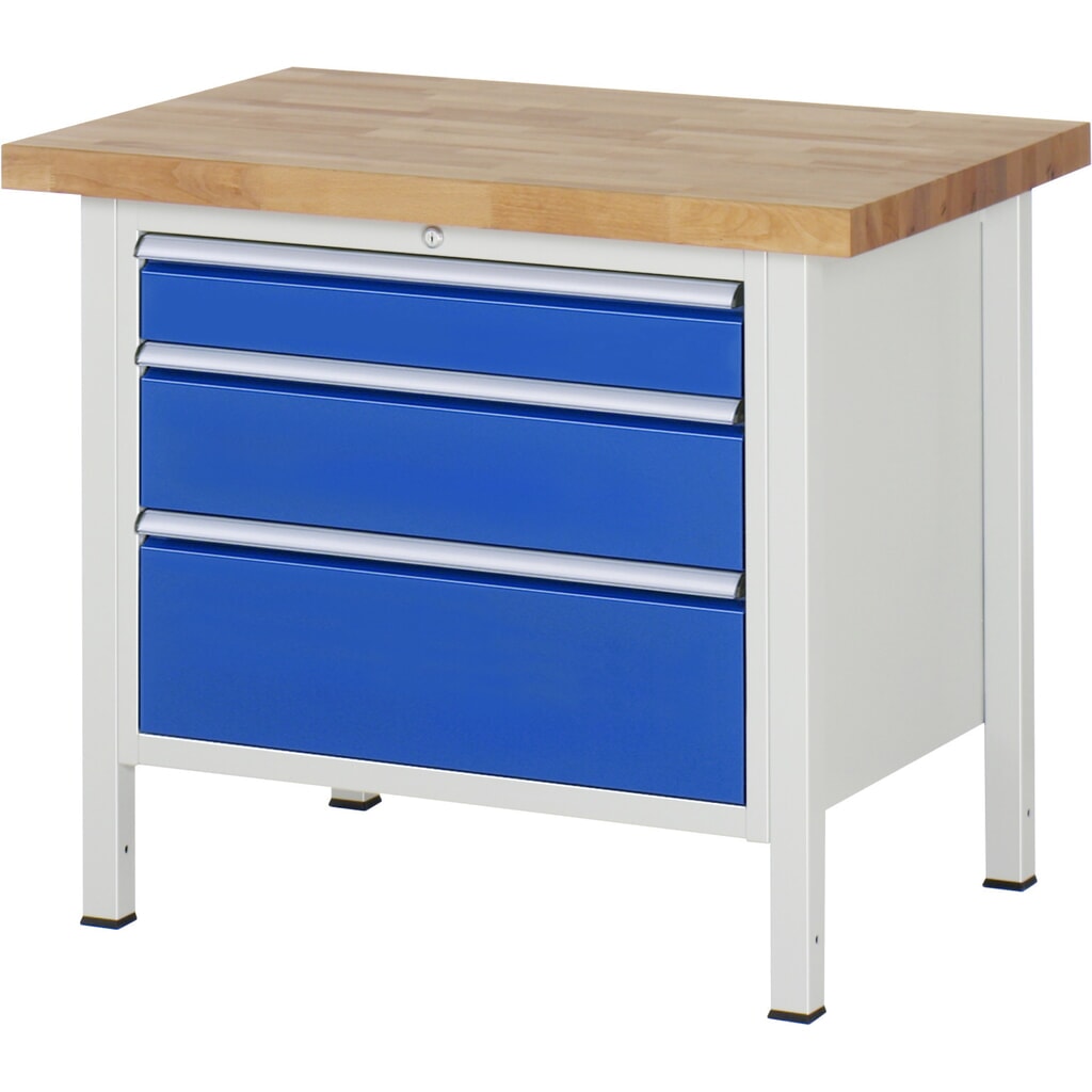 Produktabbildung: RAU Werkbank Serie 8000, HxBxT 840-1.040 x 1.000 x 700 mm, 3 x 100%-Auszug-Schubladen 1 x 120, 1 x 180, 1 x 240 mm, Breite 680 mm