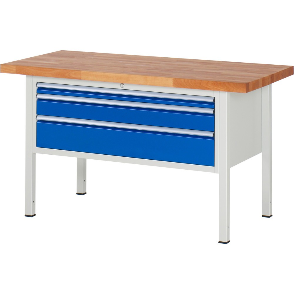 Produktabbildung Nr. 1: RAU Werkbank Serie 8000, HxBxT 840 x 1.500 x 700 mm, 3 x 90%-Auszug-Schubladen 1 x 60, 1 x 120, 1 x 180 mm, Schubladen-TK 50 kg