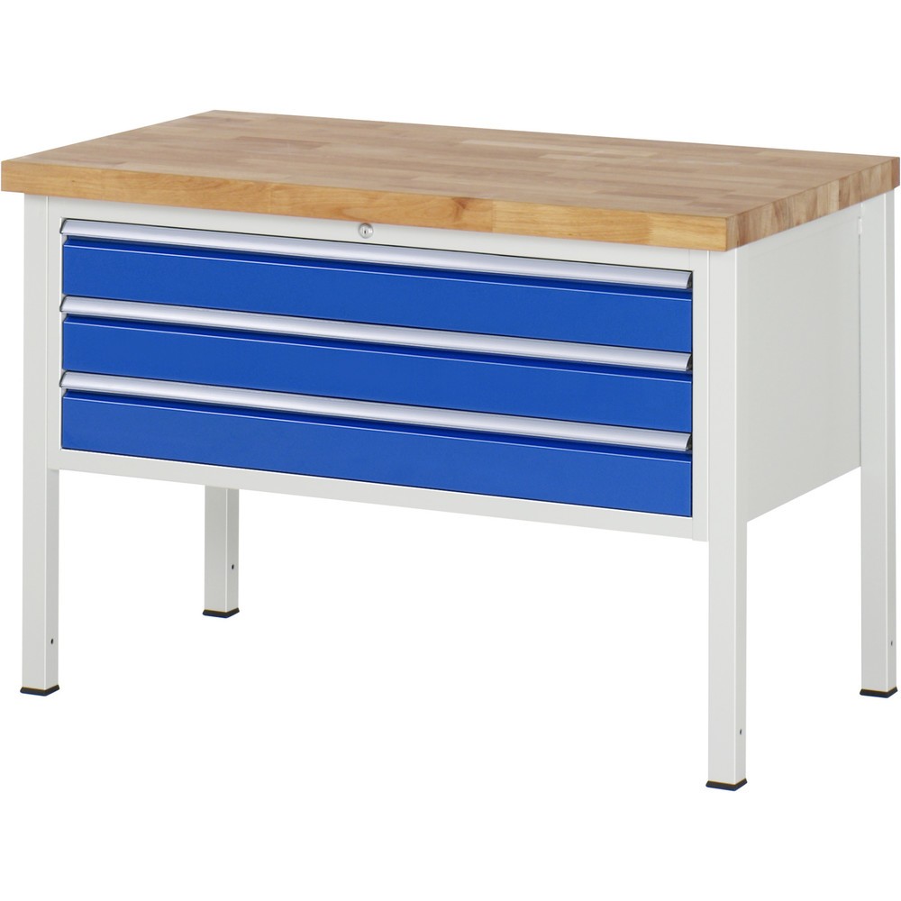 Produktabbildung Nr. 1: RAU Werkbank Serie 8000, HxBxT 840-1.040 x 1.250 x 700 mm, 3 x 100%-Auszug-Schubladen 3 x 120 mm, Breite 1.055 mm