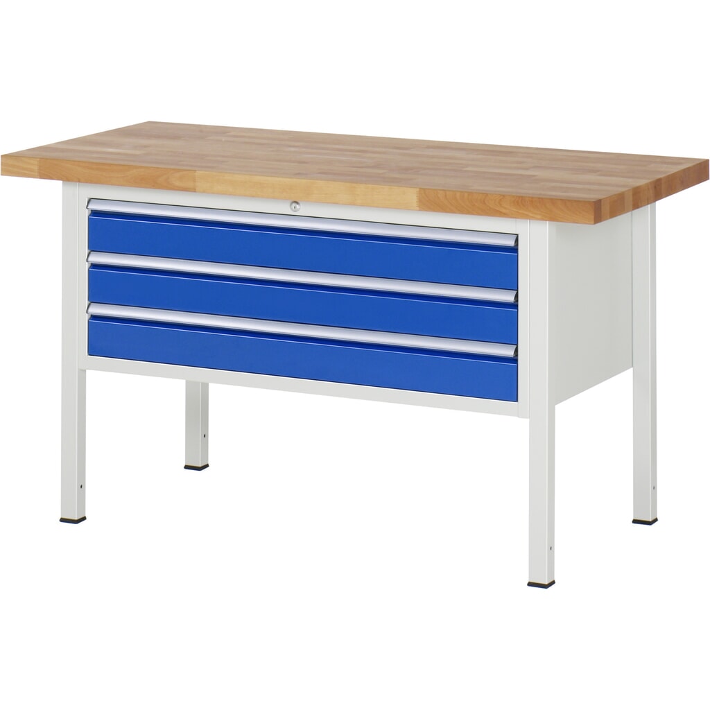 RAU Werkbank Serie 8000, HxBxT 840-1.040 x 1.500 x 700 mm, 3 x 100%-Auszug-Schubladen 3 x 120 mm, Breite 1.055 mm Produktabbildung: RAU Werkbank Serie 8000, HxBxT 840-1.040 x 1.500 x 700 mm, 3 x 100%-Auszug-Schubladen 3 x 120 mm, Breite 1.055 mm