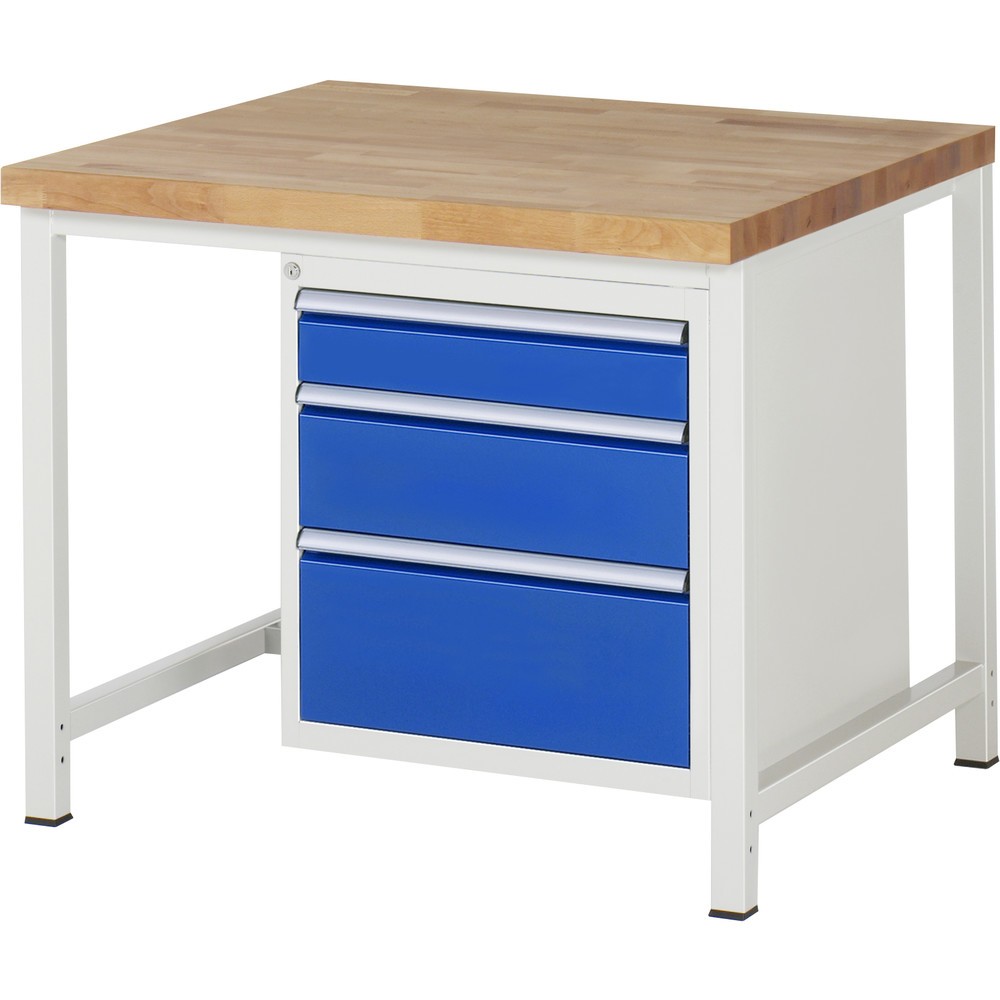 Produktabbildung: RAU Werkbank Serie 8000, HxBxT 840-1.040 x 1.000 x 900 mm, 3 x 90%-Auszug-Schubladen 1 x 120, 1 x 180, 1 x 240 mm, Breite 490 mm