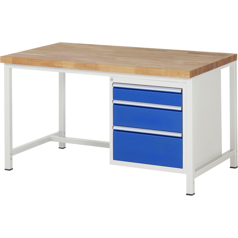 Produktabbildung: RAU Werkbank Serie 8000, HxBxT 840-1.040 x 1.500 x 900 mm, 3 x 90%-Auszug-Schubladen 1 x 120, 1 x 180, 1 x 240 mm, Breite 490 mm