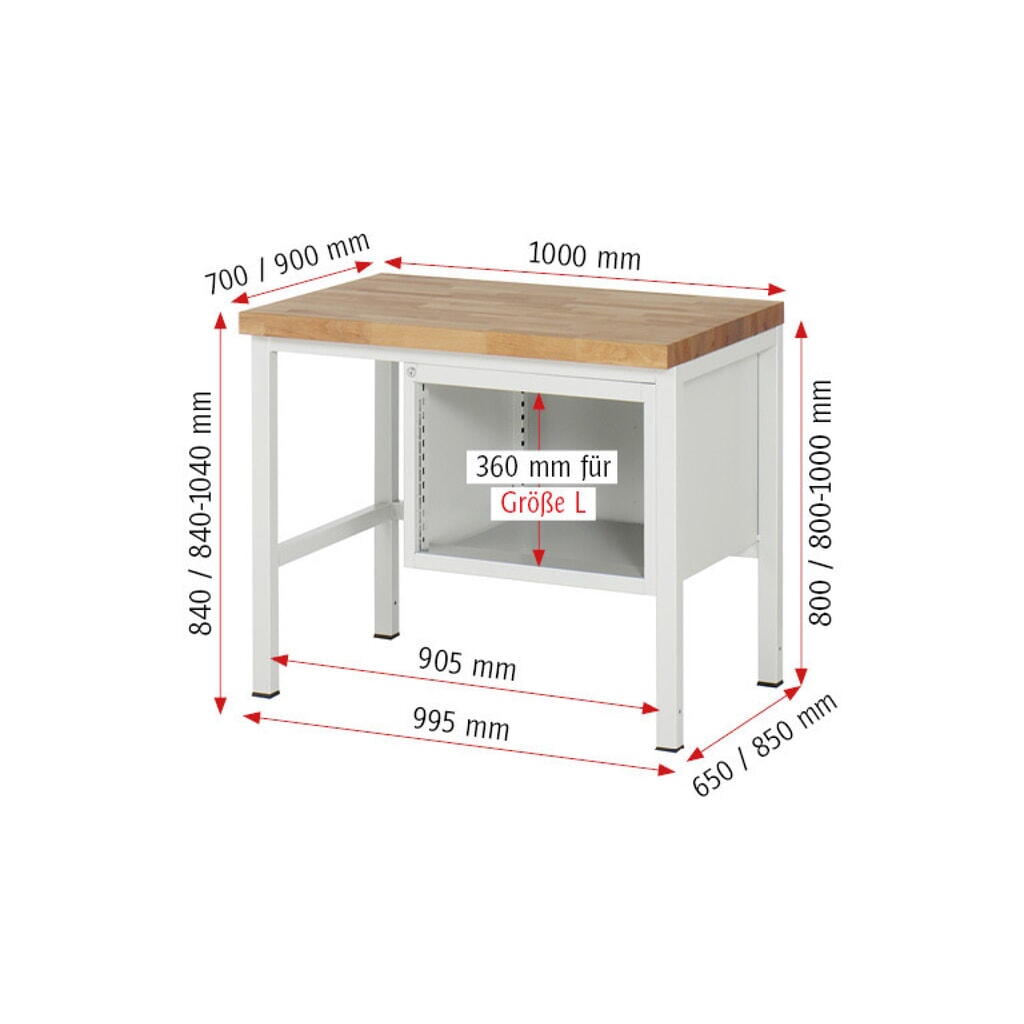 RAU Werkbank Serie 8000, HxBxT 840-1.040 x 1.000 x 900 mm, 3 x 90%-Auszug-Schubladen 3 x 120 mm, Schubladen-TK 100 kg Produktabbildung Nr. 7: RAU Werkbank Serie 8000, HxBxT 840-1.040 x 1.000 x 900 mm, 3 x 90%-Auszug-Schubladen 3 x 120 mm, Schubladen-TK 100 kg