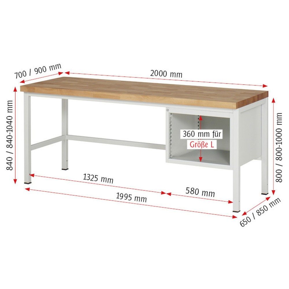 Produktabbildung Nr. 5: RAU Werkbank Serie 8000, HxBxT 840 x 2.000 x 700 mm, 4 x 90%-Auszug-Schubladen 1 x 60, 2 x 90, 1 x 120 mm, Schubladen-TK 100 kg