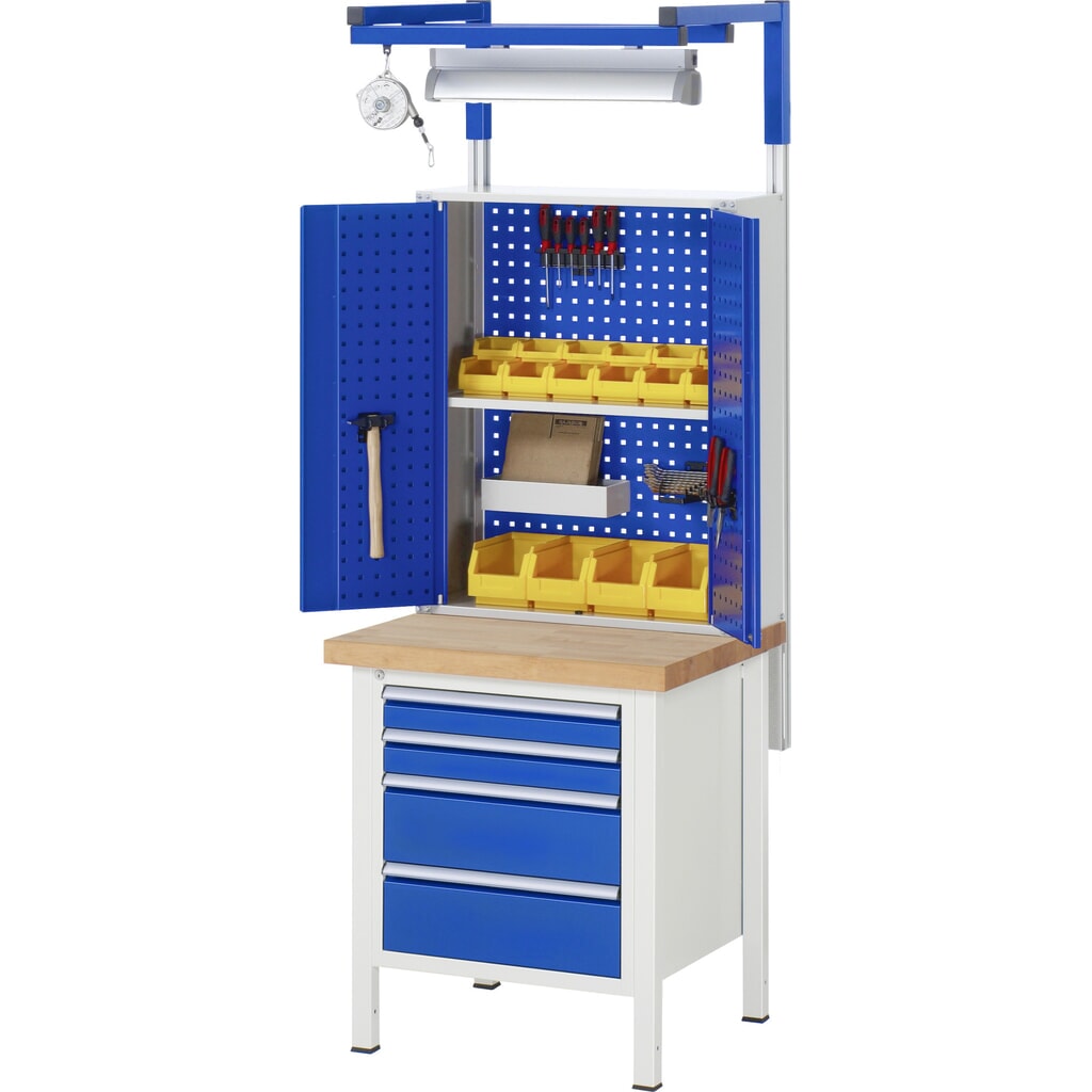 Produktabbildung Nr. 7: RAU Werkbank Serie 8000, HxBxT 840-1.040 x 750 x 900 mm, 5 x 90%-Auszug-Schubladen 4 x 90, 1 x 180 mm, Schubladen-TK 100 kg
