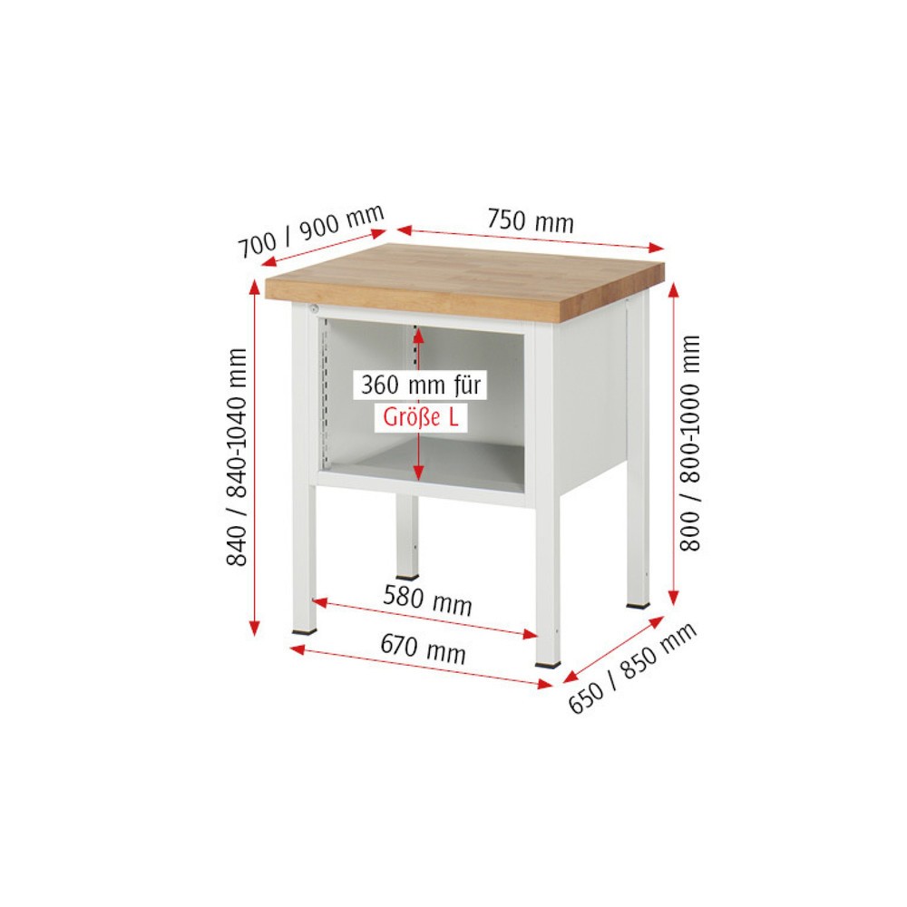 Produktabbildung Nr. 5: RAU Werkbank Serie 8000, HxBxT 840 x 750 x 700 mm, 2 x 90%-Auszug-Schubladen 1 x 150, 1 x 210 mm, Schubladen-TK 100 kg