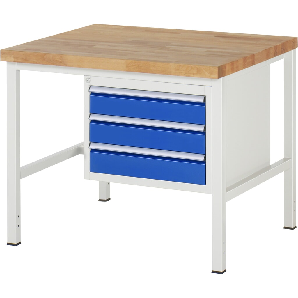 Produktabbildung: RAU Werkbank Serie 8000, HxBxT 840-1.040 x 1.000 x 900 mm, 3 x 90%-Auszug-Schubladen 3 x 120 mm, Schubladen-TK 100 kg
