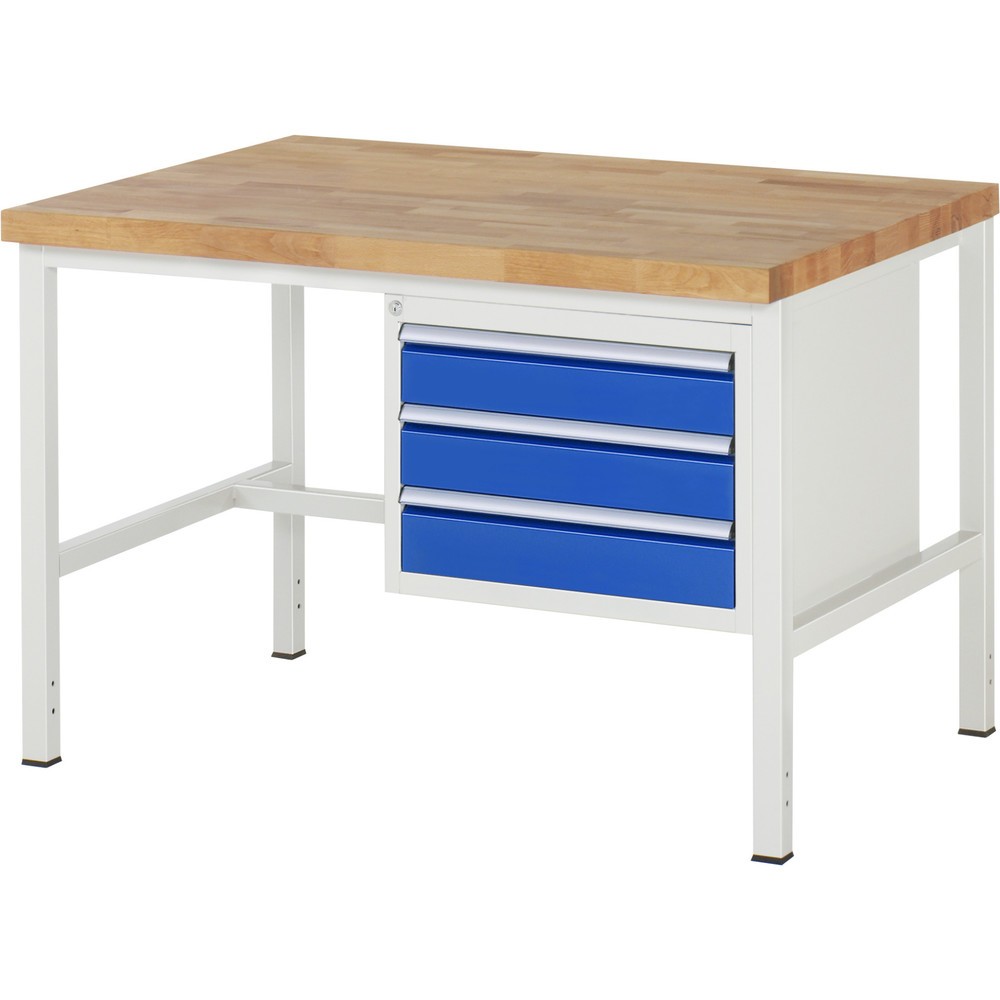 Produktabbildung Nr. 1: RAU Werkbank Serie 8000, HxBxT 840-1.040 x 1.250 x 900 mm, 3 x 90%-Auszug-Schubladen 3 x 120 mm, Schubladen-TK 100 kg