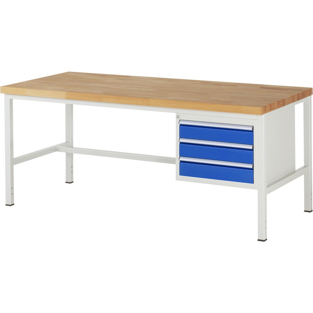 Produktabbildung: RAU Werkbank Serie 8000, HxBxT 840 x 2.000 x 900 mm, 3 x 90%-Auszug-Schubladen 3 x 120 mm, Schubladen-TK 100 kg