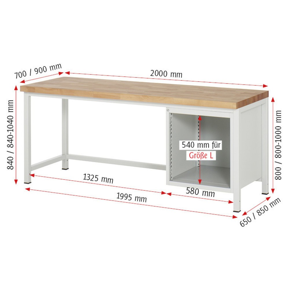 Produktabbildung Nr. 6: RAU Werkbank Serie 8000, 1 Flügeltür, HxBxT 840 x 2.000 x 700 mm, 1 x 90%-Auszug-Schublade, ErgoScript