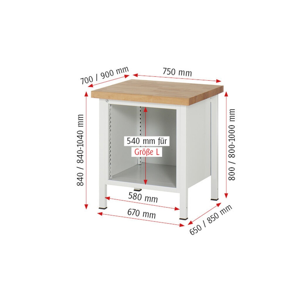 RAU Werkbank Serie 8000, 1 Flügeltür, HxBxT 840-1.040 x 750 x 700 mm, 1 x 90%-Auszug-Schublade, ErgoScript Produktabbildung Nr. 9: RAU Werkbank Serie 8000, 1 Flügeltür, HxBxT 840-1.040 x 750 x 700 mm, 1 x 90%-Auszug-Schublade, ErgoScript