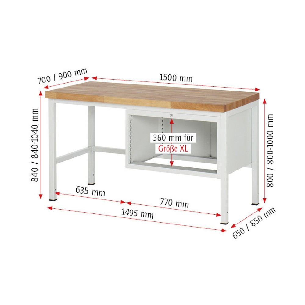 Produktabbildung Nr. 4: RAU Werkbank Serie 8000, HxBxT 840 x 1.500 x 900 mm, 4 x 90%-Auszug-Schubladen 1 x 60, 2 x 90, 1 x 120 mm, Schubladen-TK 75 kg