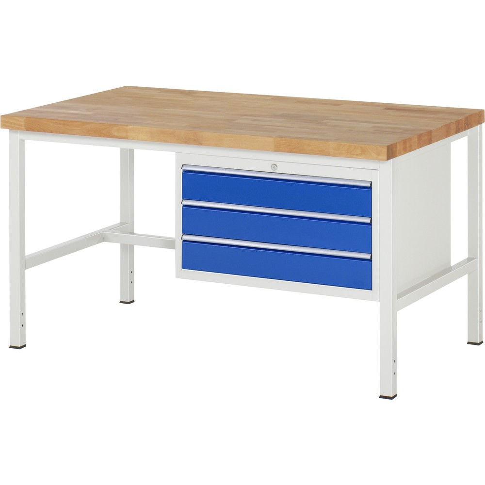 Produktabbildung: RAU Werkbank Serie 8000, HxBxT 840-1.040 x 1.500 x 900 mm, 3 x 90%-Auszug-Schubladen 3 x 120 mm, Schubladen-TK 75 kg