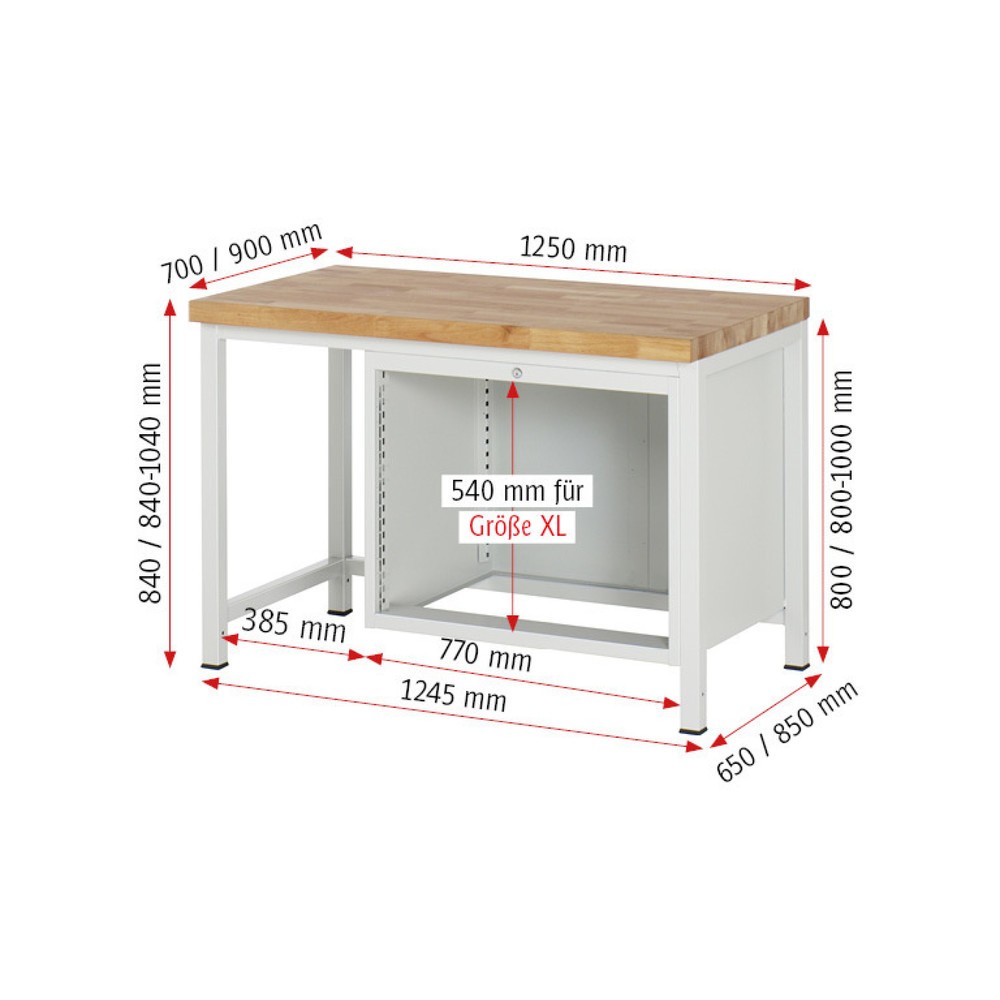 Produktabbildung Nr. 4: RAU Werkbank Serie 8000, HxBxT 840-1.040 x 1.250 x 900 mm, 2 x 100%-Auszug-Schubladen 1 x 180, 1 x 360 mm, Schubladen-TK 75 kg