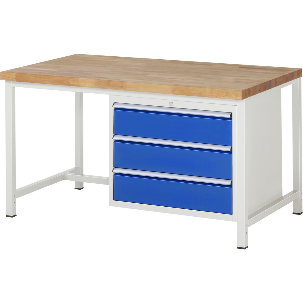 Produktabbildung Nr. 1: RAU Werkbank Serie 8000, HxBxT 840 x 1.500 x 900 mm, 3 x 90%-Auszug-Schubladen 3 x 180 mm, Schubladen-TK 75 kg