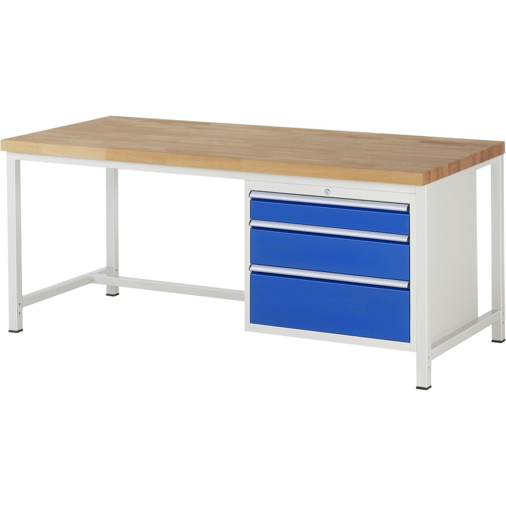 Produktabbildung Nr. 1: RAU Werkbank Serie 8000, HxBxT 840-1.040 x 2.000 x 900 mm, 3 x 100%-Auszug-Schubladen 1 x 120, 1 x 180, 1 x 240 mm, Schubladen-TK 75 kg