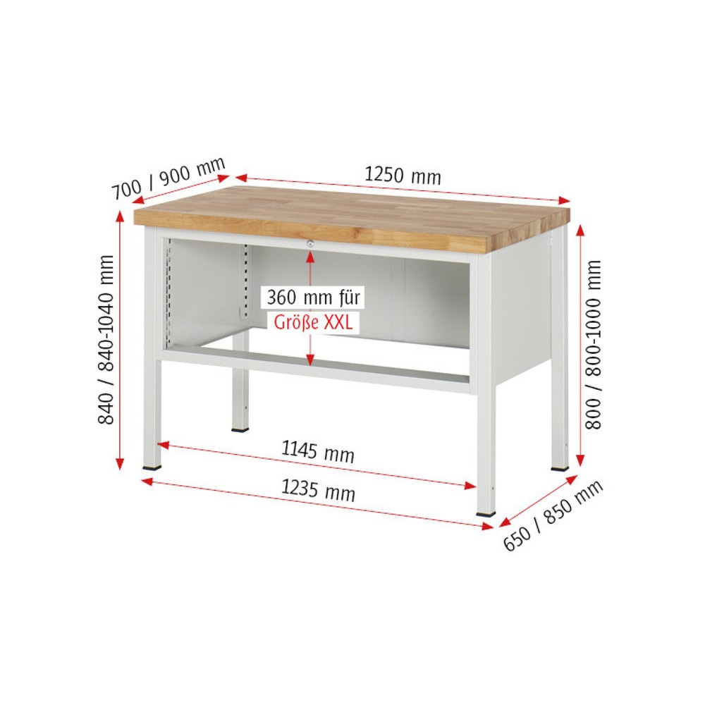 Produktabbildung Nr. 6: RAU Werkbank Serie 8000, HxBxT 840 x 1.250 x 700 mm, 3 x 90%-Auszug-Schubladen 1 x 60, 1 x 120, 1 x 180 mm, Schubladen-TK 50 kg