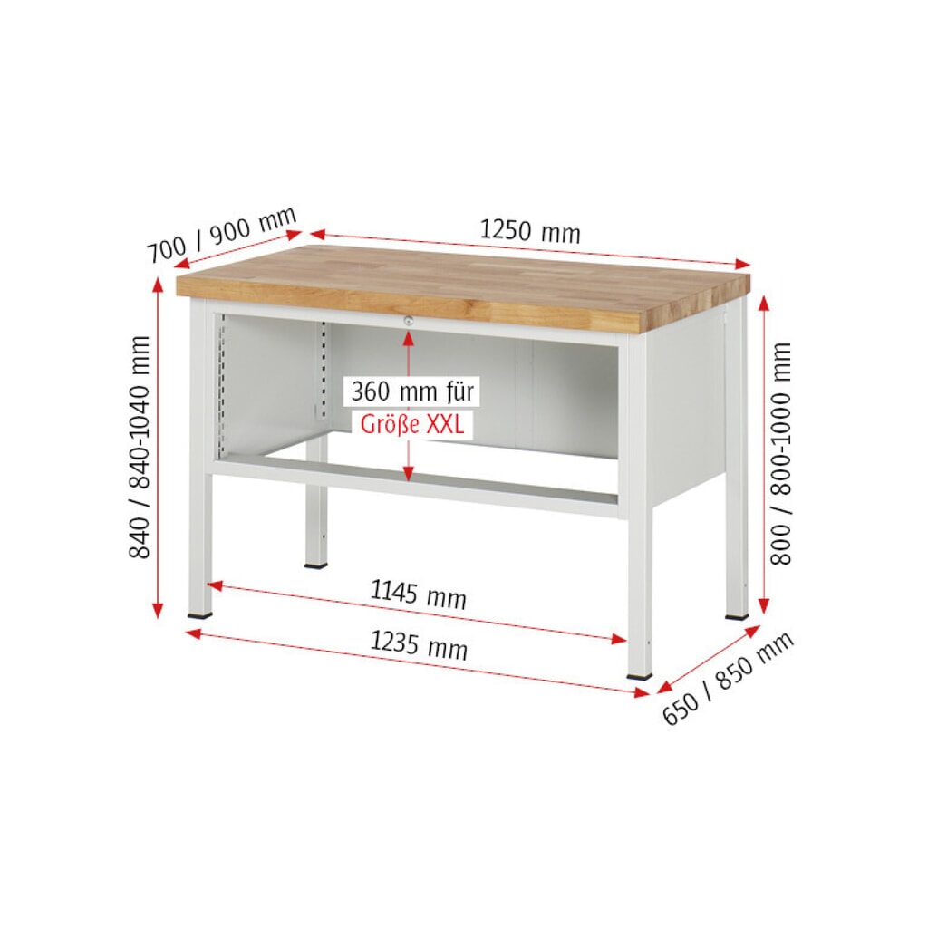 Produktabbildung Nr. 7: RAU Werkbank Serie 8000, HxBxT 840 x 1.250 x 900 mm, 4 x 100%-Auszug-Schubladen 4 x 90 mm, Schubladen-TK 50 kg
