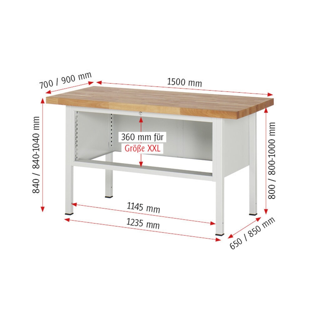 Produktabbildung Nr. 6: RAU Werkbank Serie 8000, HxBxT 840 x 1.500 x 900 mm, 3 x 90%-Auszug-Schubladen 1 x 60, 1 x 120, 1 x 180 mm, Schubladen-TK 50 kg