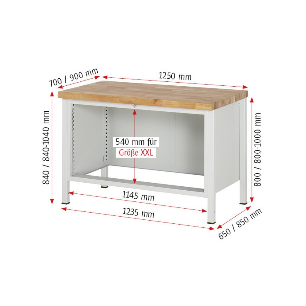 Produktabbildung Nr. 5: RAU Werkbank Serie 8000, HxBxT 840 x 1.250 x 700 mm, 3 x 100%-Auszug-Schubladen 1 x 120, 1 x 180, 1 x 240 mm, Schubladen-TK 50 kg