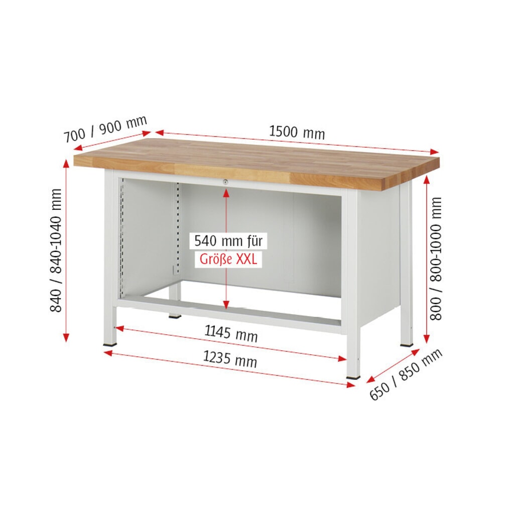 Produktabbildung Nr. 6: RAU Werkbank Serie 8000, HxBxT 840 x 1.500 x 900 mm, 5 x 90%-Auszug-Schubladen 4 x 90, 1 x 180 mm, Schubladen-TK 50 kg