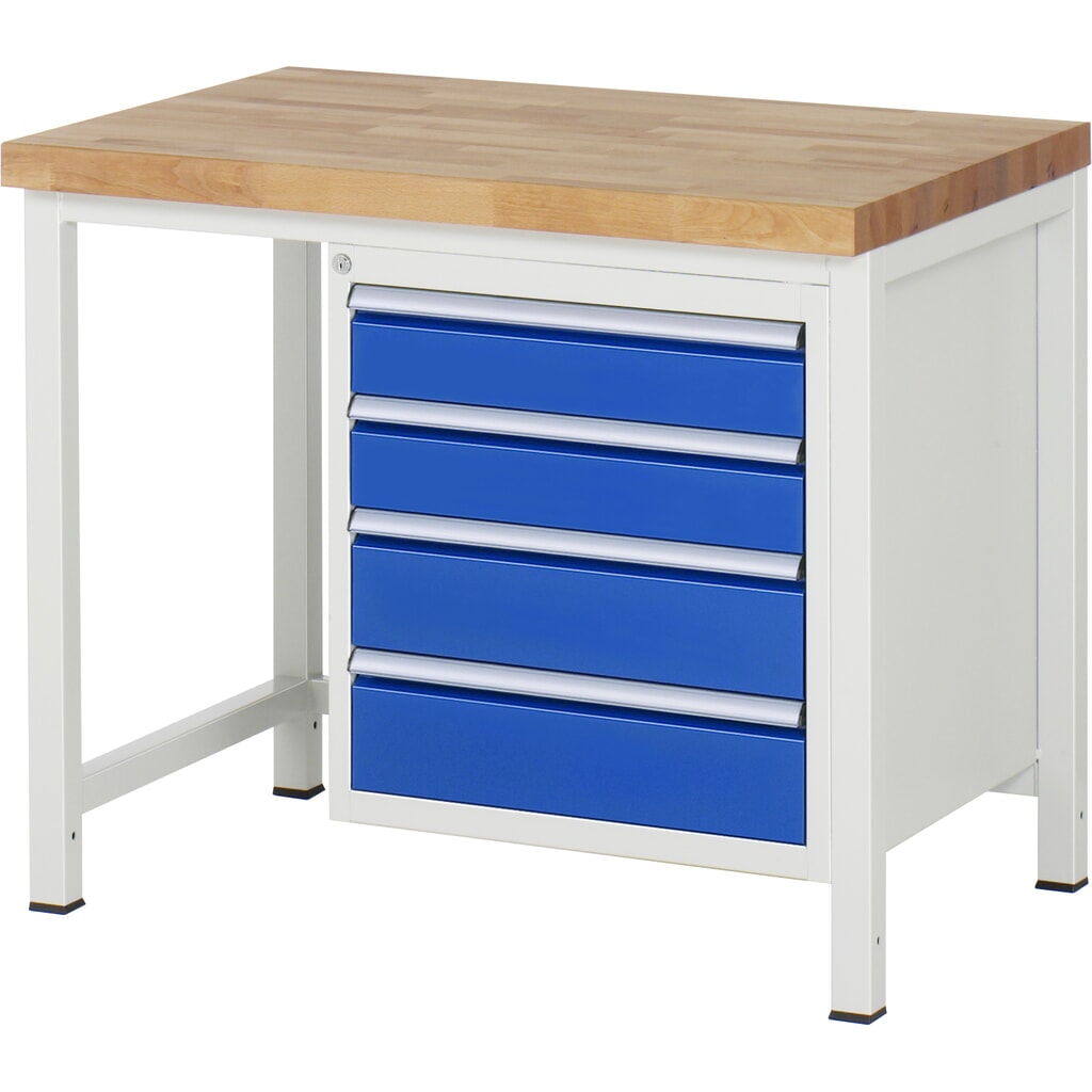 Produktabbildung: RAU Werkbank Serie 8000, HxBxT 840-1.040 x 1.000 x 700 mm, 4 x 90%-Auszug-Schubladen 2 x 120, 2 x 150 mm, Breite 490 mm