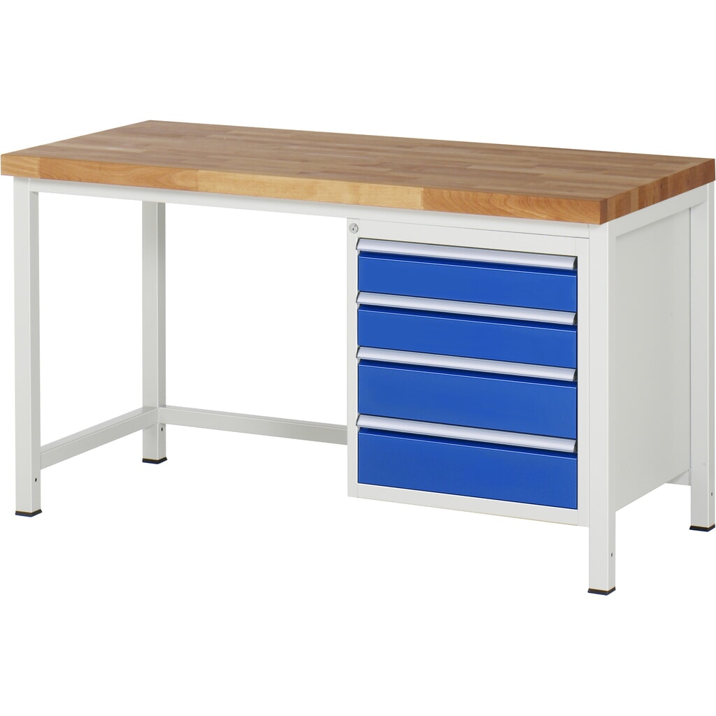 RAU Werkbank Serie 8000, HxBxT 840-1.040 x 1.500 x 700 mm, 4 x 90%-Auszug-Schubladen 2 x 120, 2 x 150 mm, Breite 490 mm Produktabbildung: RAU Werkbank Serie 8000, HxBxT 840-1.040 x 1.500 x 700 mm, 4 x 90%-Auszug-Schubladen 2 x 120, 2 x 150 mm, Breite 490 mm