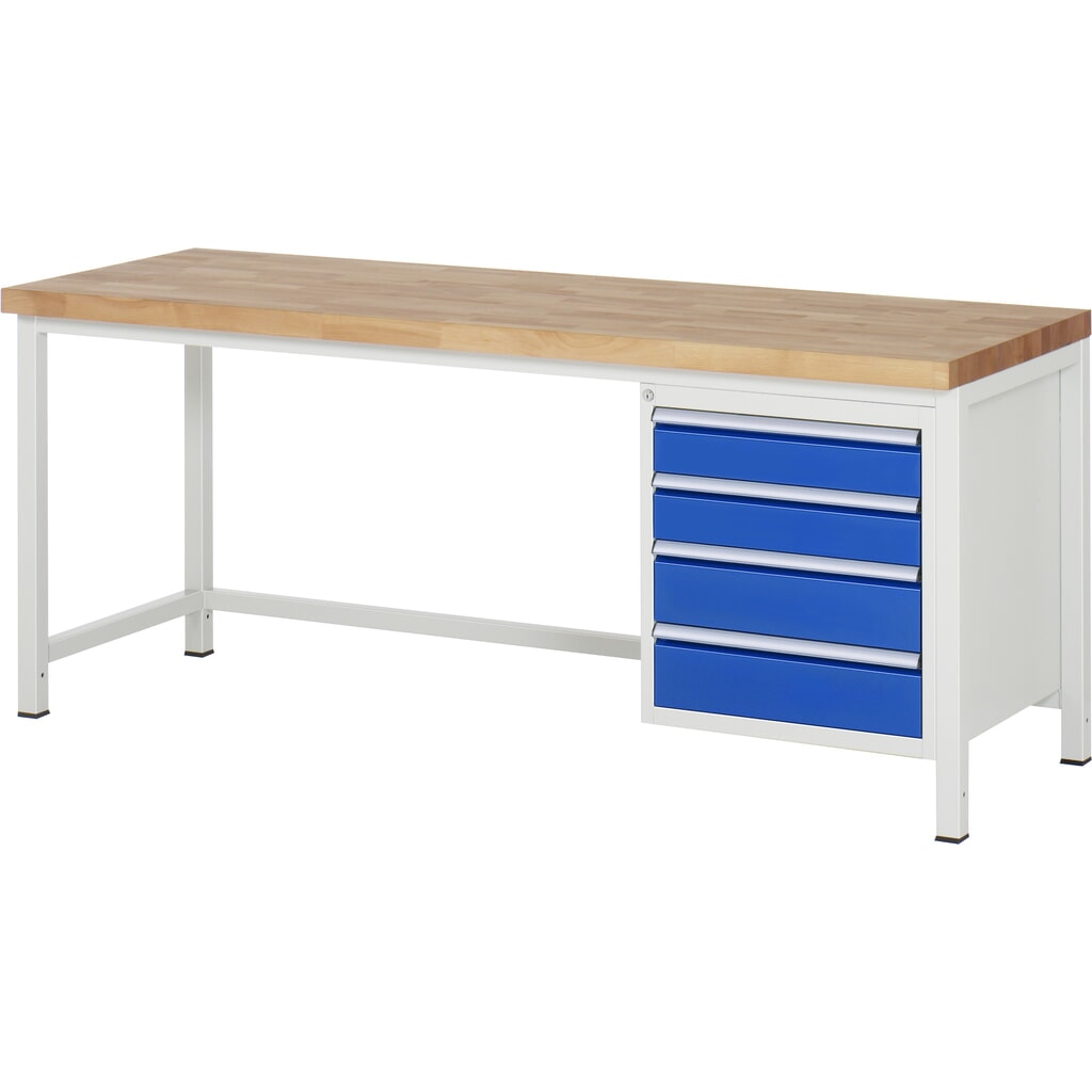 RAU Werkbank Serie 8000, HxBxT 840-1.040 x 2.000 x 700 mm, 4 x 90%-Auszug-Schubladen 2 x 120, 2 x 150 mm, Breite 490 mm Produktabbildung: RAU Werkbank Serie 8000, HxBxT 840-1.040 x 2.000 x 700 mm, 4 x 90%-Auszug-Schubladen 2 x 120, 2 x 150 mm, Breite 490 mm