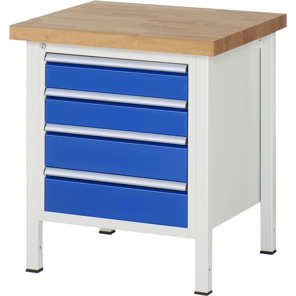 RAU Werkbank Serie 8000, HxBxT 840-1.040 x 750 x 700 mm, 4 x 90%-Auszug-Schubladen 2 x 120, 2 x 150 mm, Breite 490 mm Produktabbildung: RAU Werkbank Serie 8000, HxBxT 840-1.040 x 750 x 700 mm, 4 x 90%-Auszug-Schubladen 2 x 120, 2 x 150 mm, Breite 490 mm