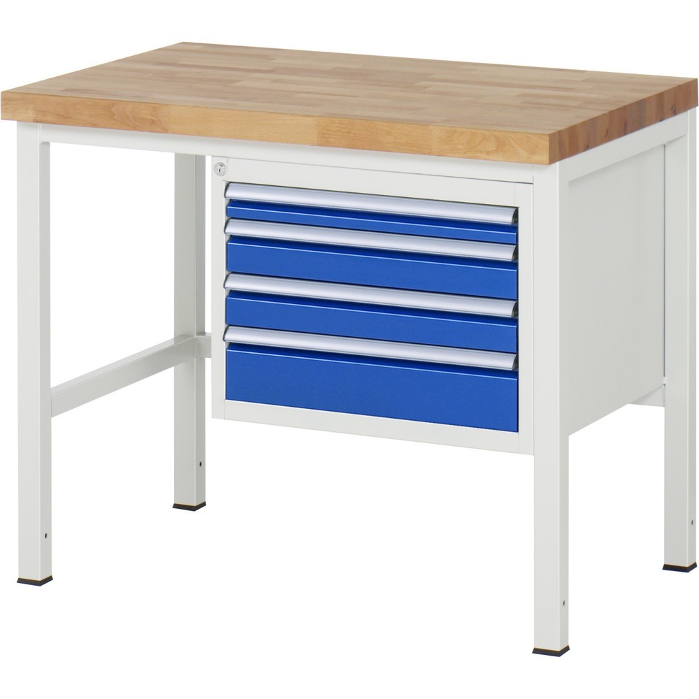 Produktabbildung Nr. 1: RAU Werkbank Serie 8000, HxBxT 840-1.040 x 1.000 x 700 mm, 4 x 100%-Auszug-Schubladen 1 x 60, 2 x 90, 1 x 120 mm, Breite 490 mm
