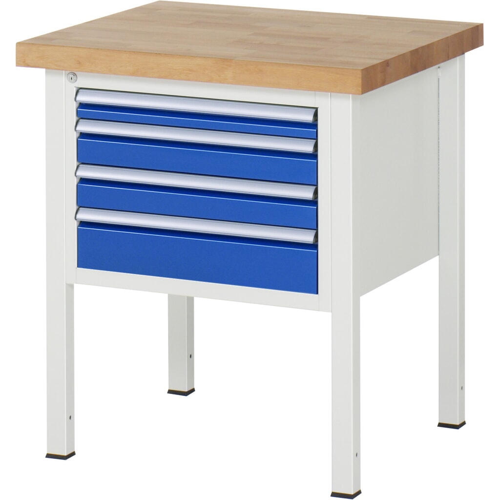 Produktabbildung: RAU Werkbank Serie 8000, HxBxT 840 x 750 x 700 mm, 4 x 90%-Auszug-Schubladen 1 x 60, 2 x 90, 1 x 120 mm, Schubladen-TK 100 kg