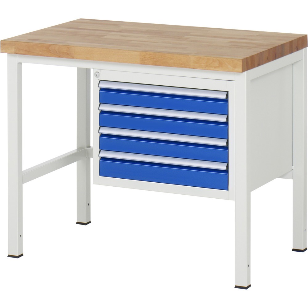 Produktabbildung Nr. 1: RAU Werkbank Serie 8000, HxBxT 840-1.040 x 1.000 x 700 mm, 4 x 100%-Auszug-Schubladen 4 x 90 mm, Breite 490 mm