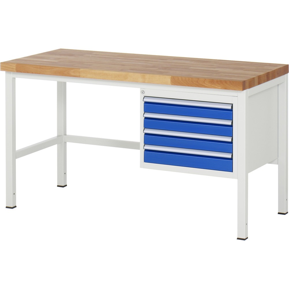Produktabbildung: RAU Werkbank Serie 8000, HxBxT 840-1.040 x 1.500 x 700 mm, 4 x 90%-Auszug-Schubladen 4 x 90 mm, Breite 490 mm