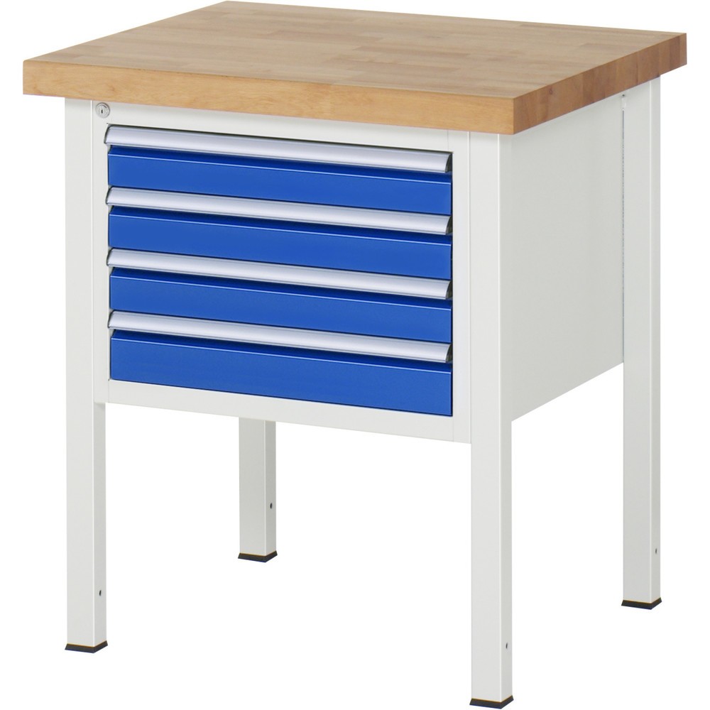 Produktabbildung: RAU Werkbank Serie 8000, HxBxT 840-1.040 x 750 x 700 mm, 4 x 90%-Auszug-Schubladen 4 x 90 mm, Breite 490 mm