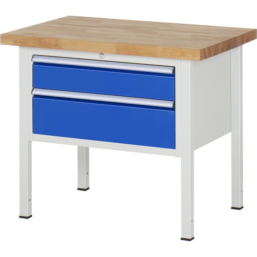 Produktabbildung: RAU Werkbank Serie 8000, HxBxT 840-1.040 x 1.000 x 700 mm, 2 x 90%-Auszug-Schubladen 1 x 150, 1 x 210 mm, Schubladen-TK 75 kg