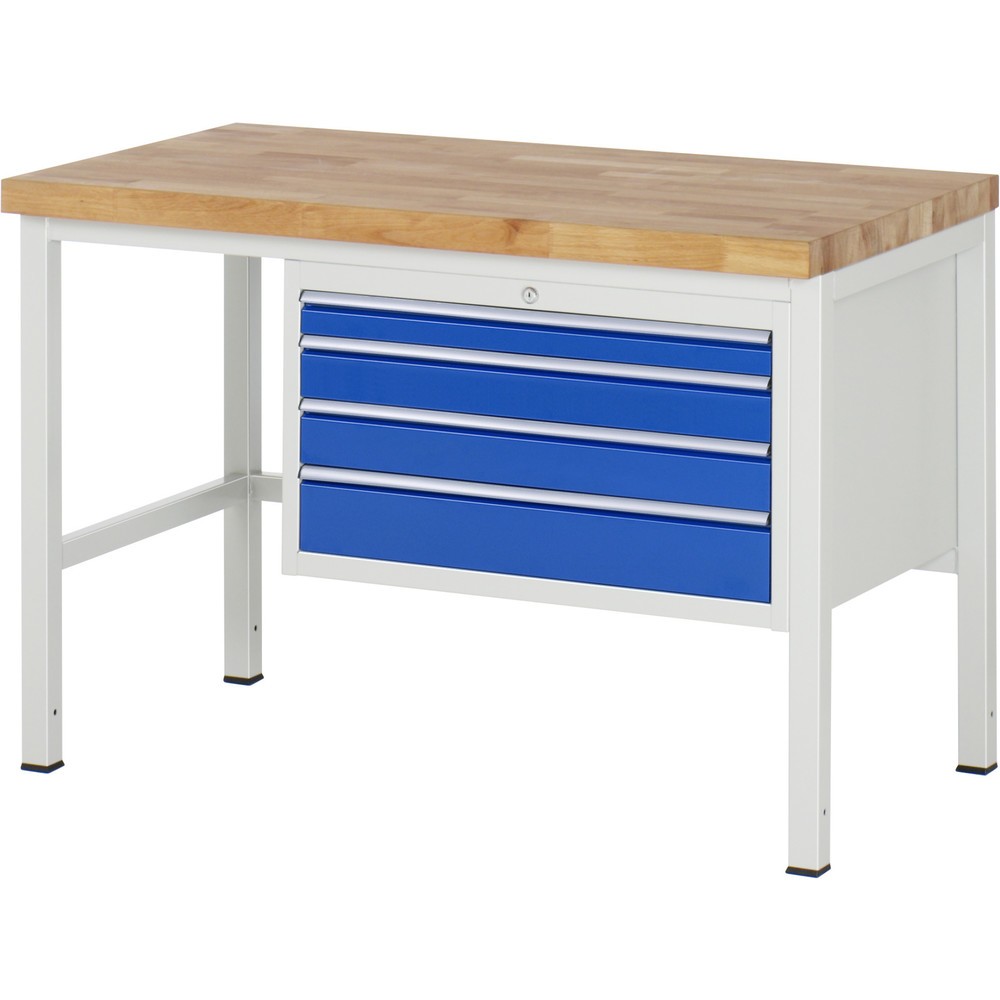 Produktabbildung: RAU Werkbank Serie 8000, HxBxT 840-1.040 x 1.250 x 700 mm, 4 x 100%-Auszug-Schubladen 1 x 60, 2 x 90, 1 x 120 mm, Breite 680 mm