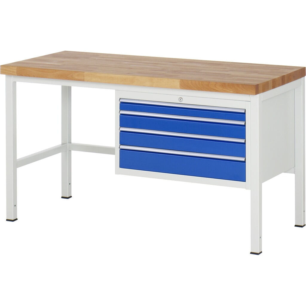 Produktabbildung: RAU Werkbank Serie 8000, HxBxT 840-1.040 x 1.500 x 700 mm, 4 x 90%-Auszug-Schubladen 1 x 60, 2 x 90, 1 x 120 mm, Breite 680 mm