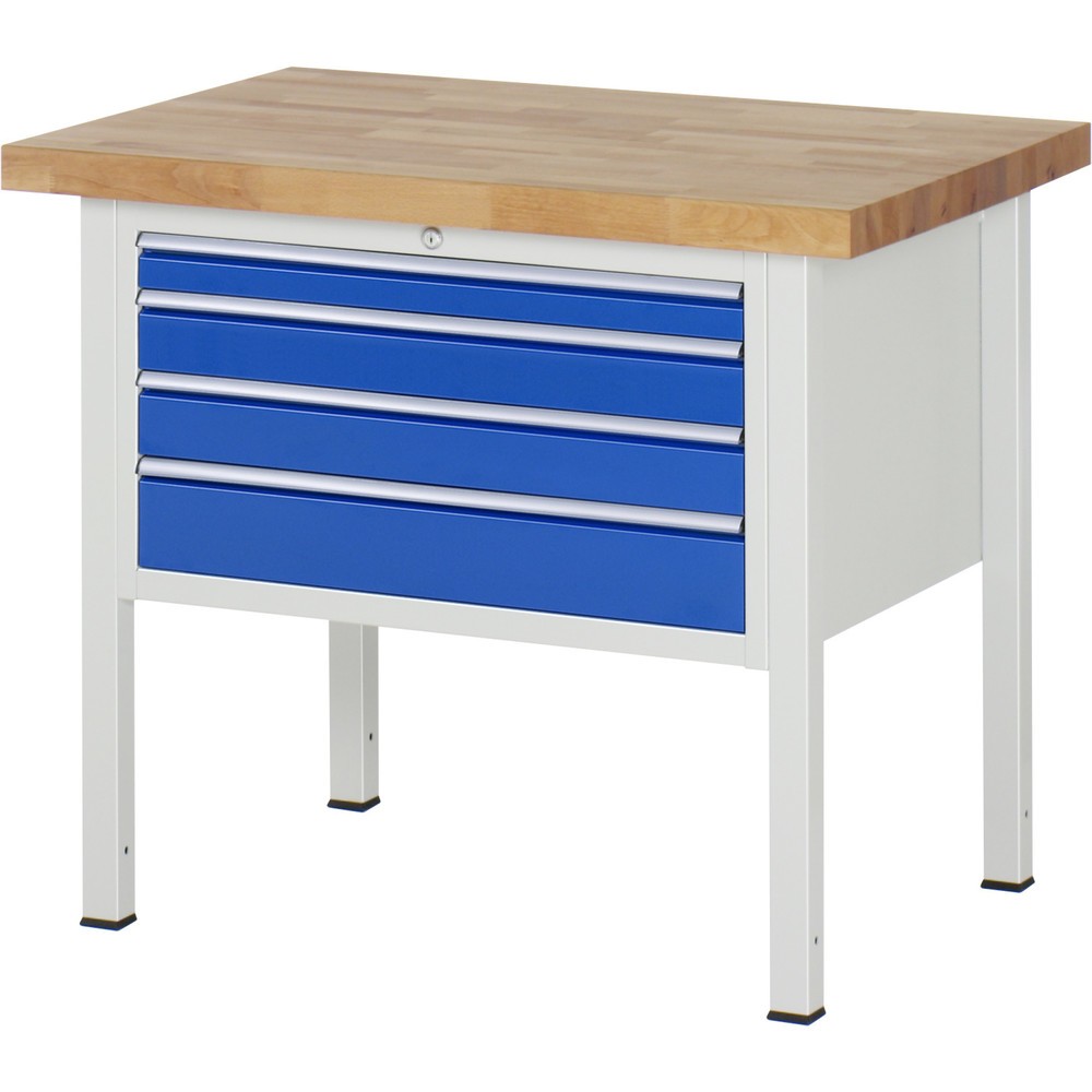 Produktabbildung Nr. 1: RAU Werkbank Serie 8000, HxBxT 840-1.040 x 1.000 x 700 mm, 4 x 90%-Auszug-Schubladen 1 x 60, 2 x 90, 1 x 120 mm, Breite 680 mm