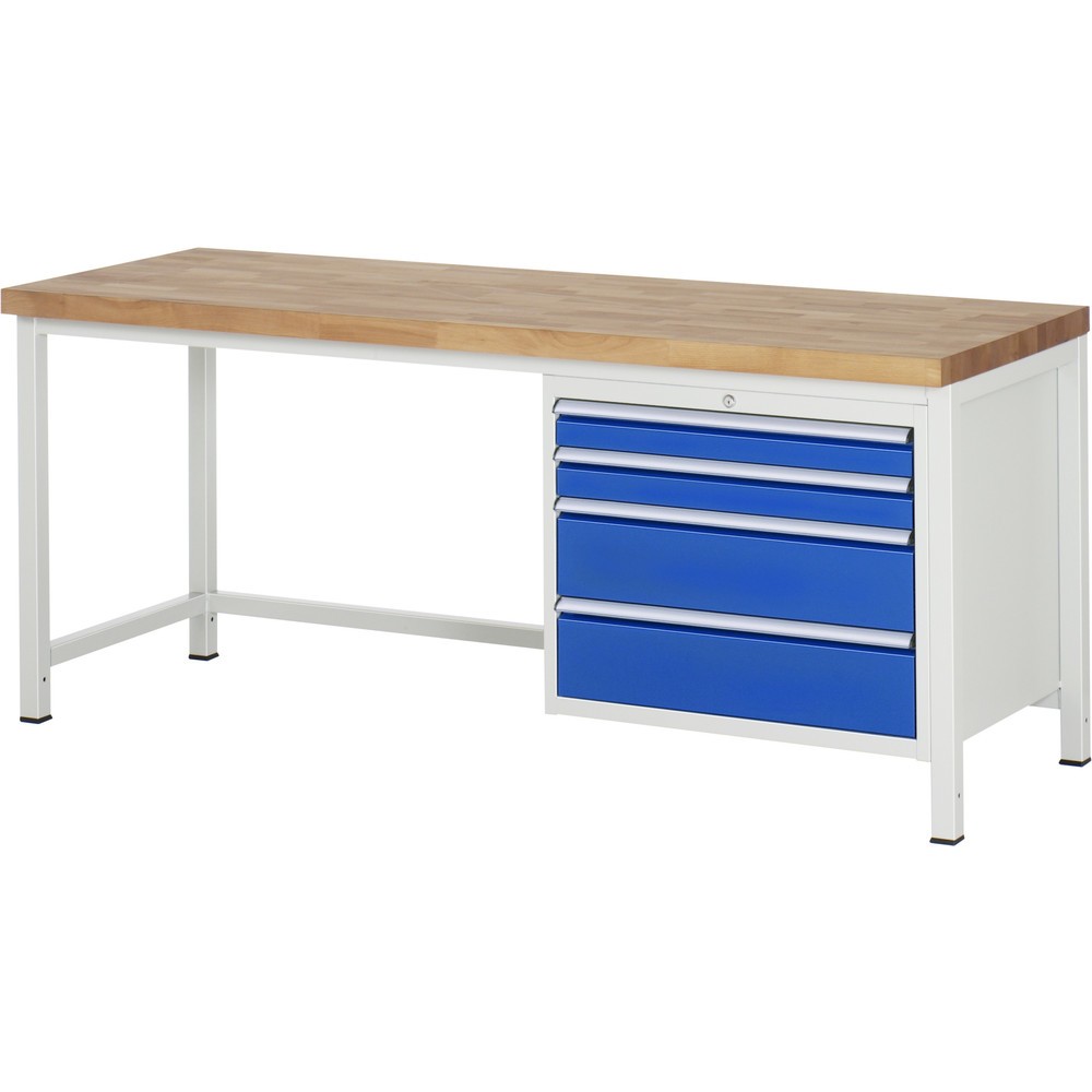 Produktabbildung Nr. 1: RAU Werkbank Serie 8000, HxBxT 840-1.040 x 2.000 x 700 mm, 4 x 90%-Auszug-Schubladen 2 x 90, 2 x 180 mm, Breite 680 mm