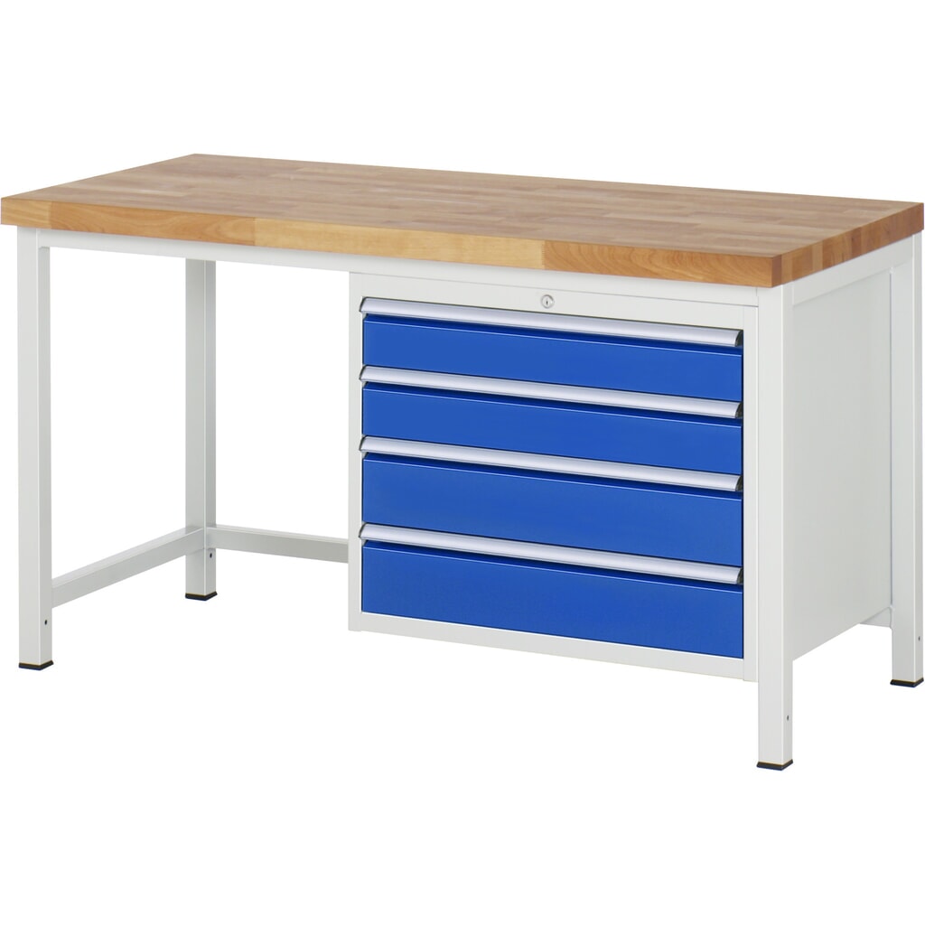 Produktabbildung: RAU Werkbank Serie 8000, HxBxT 840-1.040 x 1.500 x 700 mm, 4 x 90%-Auszug-Schubladen 2 x 120, 2 x 150 mm, Breite 680 mm